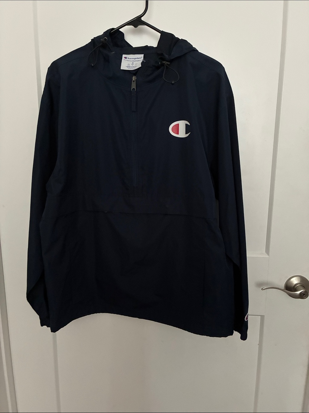 Champion Navy Hooded Pullover with Red & White Logo